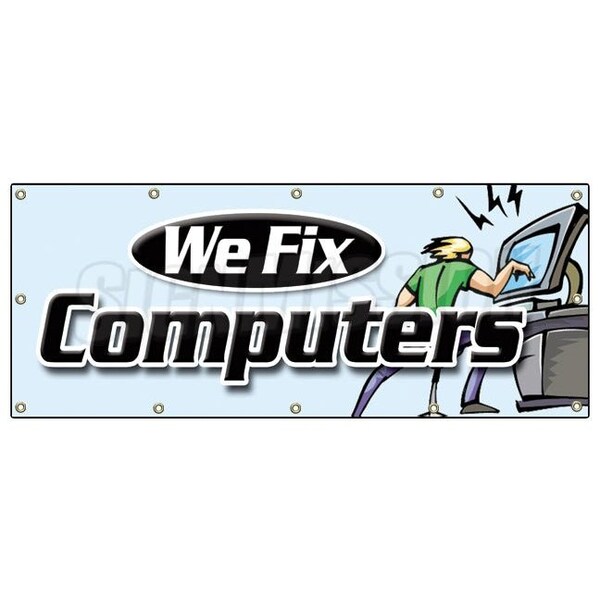 WE FIX COMPUTERS BANNER SIGN computer repair signs tech virus PC